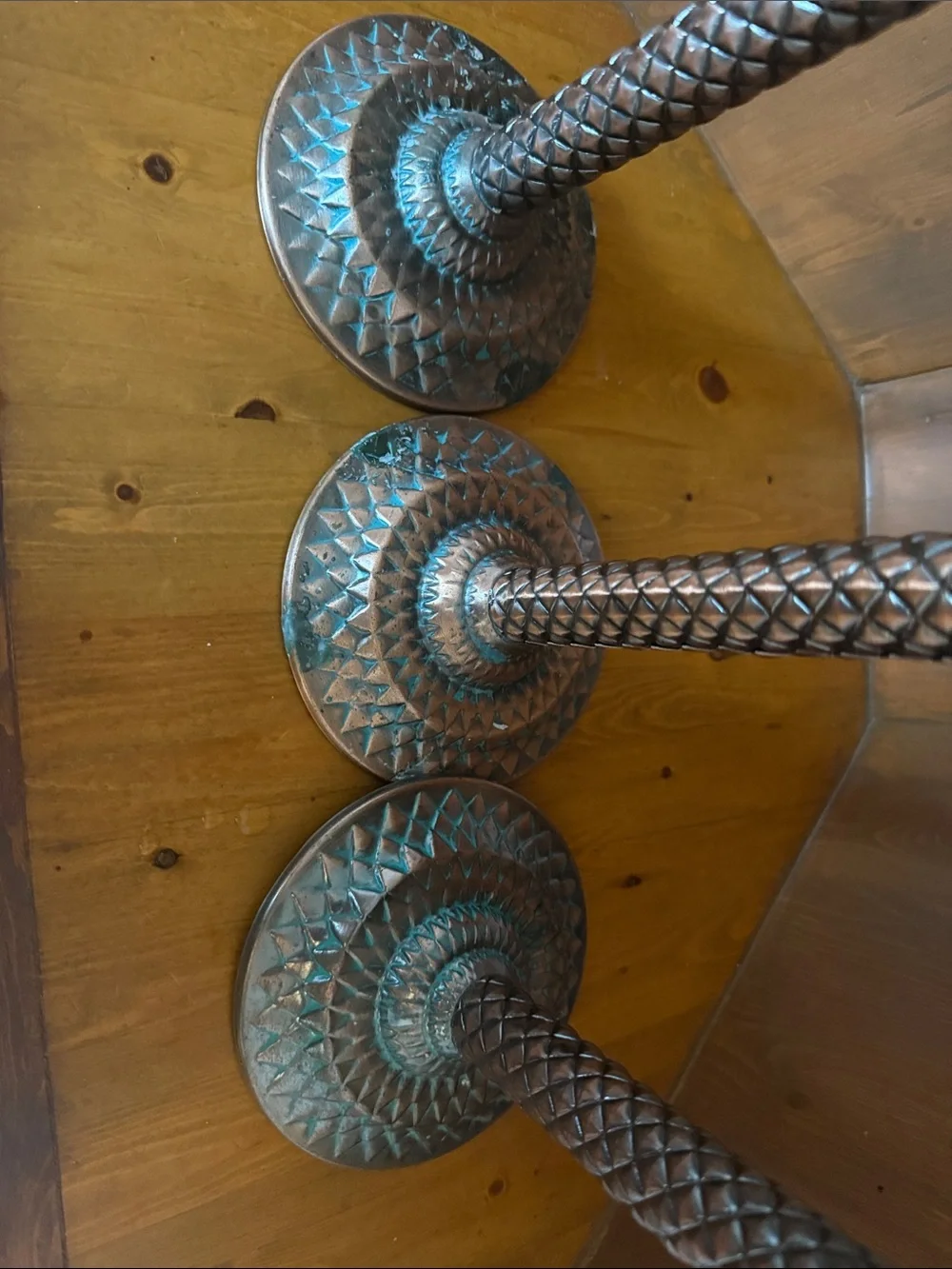 Vintage Metal Palm Tree Candlestick Taper Holders - Graduated Set of 3